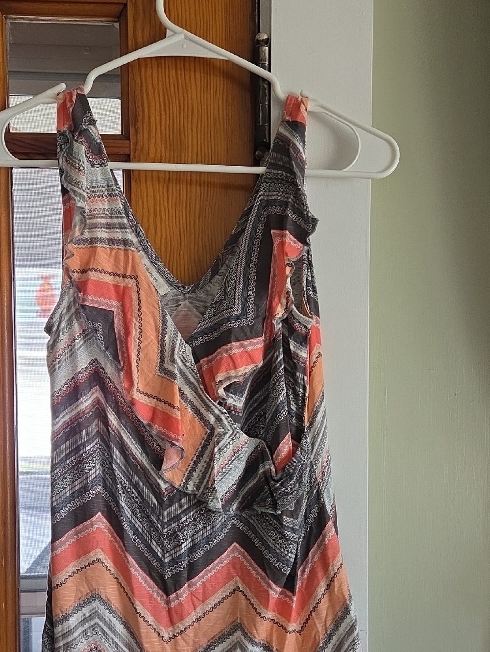 Maurices Chevron Print Sleeveless V-Neck Top - Coral, Peach, Gray